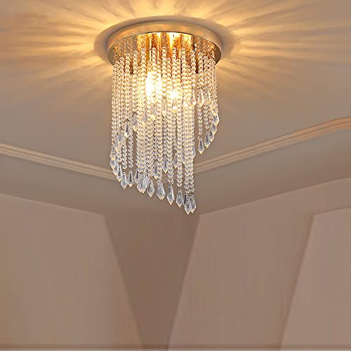 CAI-HAI Kristall-Kronleuchter, 25 cm Durchmesser, Deckenhalterung, geeignet für Schlafzimmer Flur Gang, gold Cover