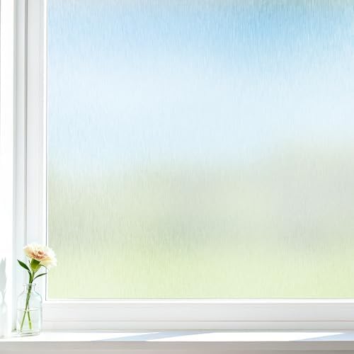 Borsky Frosted Glass Window Film - Static Cling, 96% UV Blocking Non-Adhesive Privacy Window Film, Removable Window Cling with Day & Night Privacy for Bathroom Home Office, 17.5 x 78.7 Inches, Pure