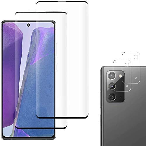 Screen Protector for Galaxy Note 20/Note 20 5G Include 2 Pack Tempered Glass Screen Protector + 2 Pack Tempered Glass Camera Lens Protector,9H Hardness,Easy Install for Galaxy Note 20