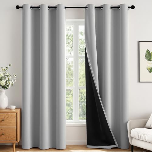 Image of MIULEE Light Grey 40x84 Inch 100% Blackout Curtains for Bedroom | 2 Thick Layers Thermal Insulated Window Curtains with Black Liner, Noise Reducing Grommet, Drapes for Living Room, 2 Panels