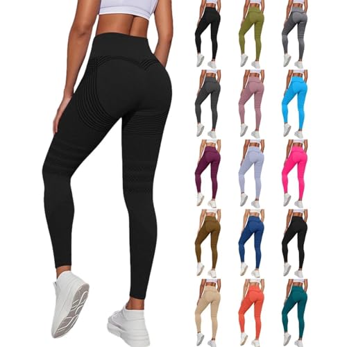 Generisch Coreex - Leggings 3D para mujer, anticelulitis, compresión, cintura alta, push up, largos, opacos, para yoga, levantamiento de peso, moldeador de cintura alta, Negro , L