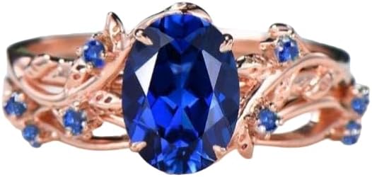 Vintage blue sapphire wedding ring set Leaf twig engagement ring set Art deco Nature Inspired rose gold bridal set for women anniversary ring set