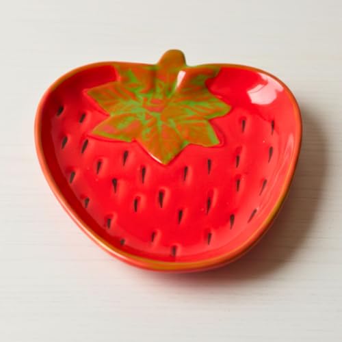 Image of WEAVING HOMES OG Strawberry Handmade Dessert Plate, Size: 11 cm Microwave & Dishwahsher Safe (Set of 1)
