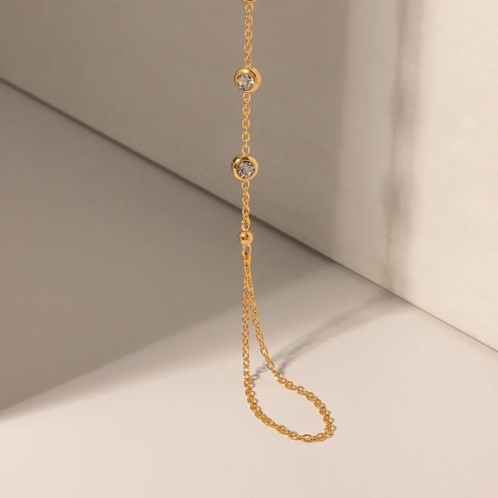 Listine Hand Chain Bracelet 14K Gold Plated Ring Bracelet Hand Chain Trendy Stuff for Women Dainty Hand Bracelets with Finger Ring Hand Jewelry for Women: L