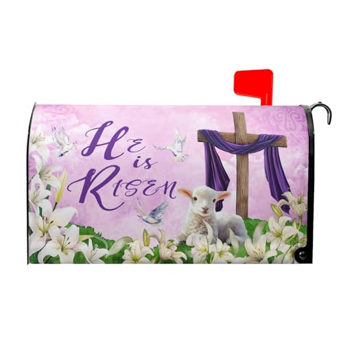 Image of He is Risen Mailbox Cover Magnetic, Easter Cross Lamb Mailbox Wrap 21x18 Inch, Spring Lily Flowers Standard Size Waterproof Letter Post Cover for Yard Garden Outdoor Outside Home Decor