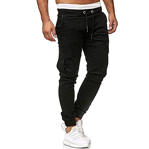 Mens Casual Cargo Jogger Pants Gym Slim Fit Elastic Waist Pants Athletic Running Sweatpants with Pocket