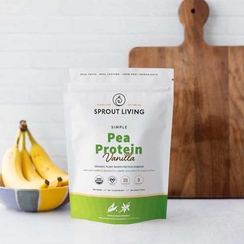 Image of Sprout Living Organic Pea Protein Powder, Vanilla Flavor, 20 Grams of Plant Based Organic Protein Powder Without Sweeteners, Non Dairy, Non-GMO, Dairy Free, Vegan, Gluten Free (1 Pound, 15 Servings)