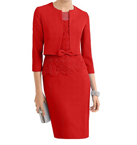 La_Marie Braut Rot Knielang Abendkleider Brautmutterkleider Ballkleider Etuikleider Mit Spitze Langarm Bolero-40 Rot Cover