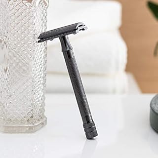 Merkur Double Edge Safety Razor, Straight Cut, Extra Long Handle, Black PVD Coated, 1 ct.