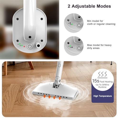 Steam Cleaner, 6 in1 Rotated Steam Mop Cleaner with 2 Modes, 2 Microfiber Pads, 400ML Removable Tank, 23FT Power Cable, Detachable Steam Mops for Floor, Laminate Floor, Tiles Cleaning (Sliver Gray)