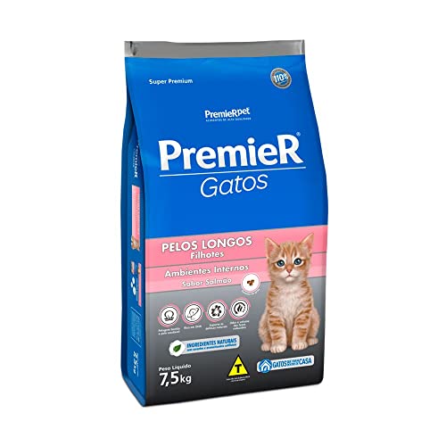Premier Pet Ração Premier Ambientes Internos Pelos Longos Para Gatos Filhotes Sabor Salmão - 7 5Kg Filhotes