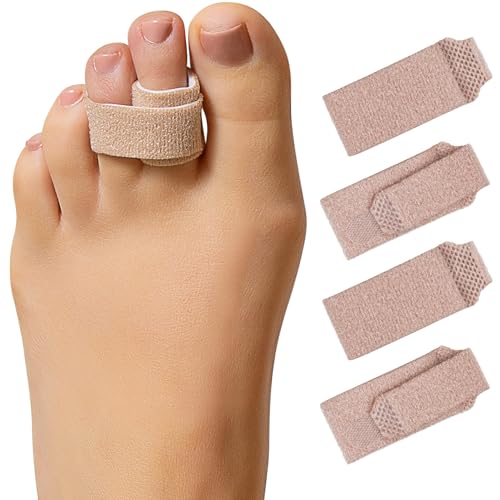 ZenToes Hammer Toe Corrector for Women & Men - Reusable Fabric Buddy Wraps for Broken Toes - Cushioned Toe Splint for Protection & Recovery & Hammertoe Straightener - 4 Count (Small, Beige)
