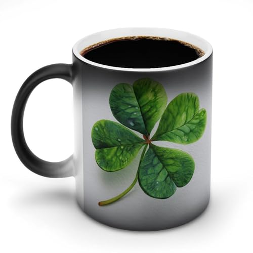 Jubonexis Taza de café de cerámica con diseño de trébol de cuatro hojas que cambia de color, con diseño de acuarela que cambia de calor, taza de café divertida de 325 ml Jubonexis Taza de café de cerámica con diseño de trébol de cuatro hojas que cambia de color, con diseño de acuarela que cambia de calor, taza de café divertida de 325 ml