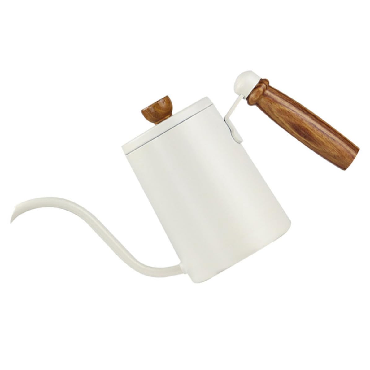 Hemobllo Bollitore da Caffè 600ml in Acciaio Inossidabile Manico in Legno Ergonomico Antiscottatura per Cucina e Ufficio, Caffettiera a Collo di Cigno per Infusione Manuale
