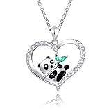 ACJNA 925 Sterling Silver Panda Bear Necklace Bamboo Heart Pendant Engraved I love You Forever Women Jewelry
