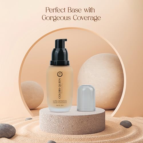 Image of Colors Queen Ultra Definition Liquid Foundation | Lightweight & Long Lasting Full, Coverage with Dewy Finish | Waterproof & Sweat Proof Foundation for Face Makeup (Custard, 30ml)
