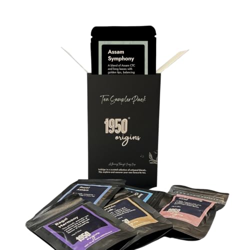 Image of 1950 Origins Tea Sampler Pack 6 Flavours x 10 g, 60 Gram Trial Box | Premium Black Tea | Assorted Tea Pack | Pure Assam and Darjeeling Leaves | 100% Natural Loose Leaf | Rich, Flavourful and Fresh
