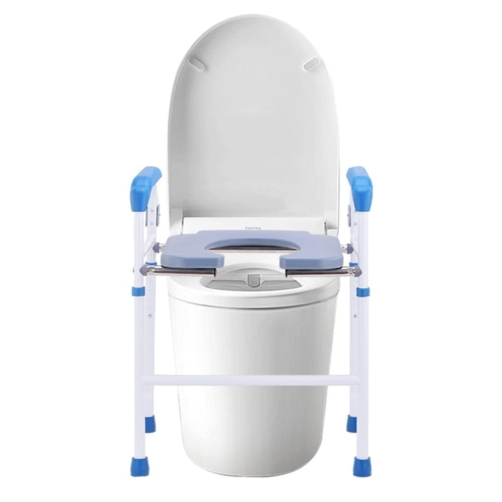 Sedile WC rialzato for sedia da toilette con maniglie, sedili WC rialzati regolabili in altezza, telaio di sicurezza WC autonomo for anziani, handicap ( Color : White U-shape , S : 48*38*64-74cm )