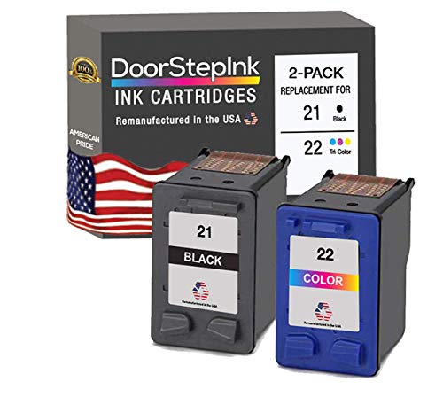 DoorStepInk Remanufactured Ink Cartridge Replacements for HP 21 22 Black Color 2 PK for Deskjet F2276 3910 3915 3920, OfficeJet 4315v J3608 J3640 PSC 1401, 1417, Fax 1250 3180