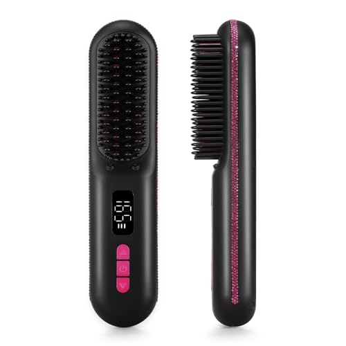 CHRISTINE SHELLY Hair Straightener Brush, Portable Cordless Mini Straightening Brush for Travel...