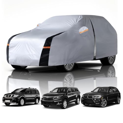 SUV Cover 100% Waterproof All Weather, 10 Layers Outdoor Car Covers for Automobiles - Sun & Rain Protector. Custom Fit Highlander, Honda Pilot, GMC Acadia, Pathfinder, Atlas, etc. S3 (See Size Chart)