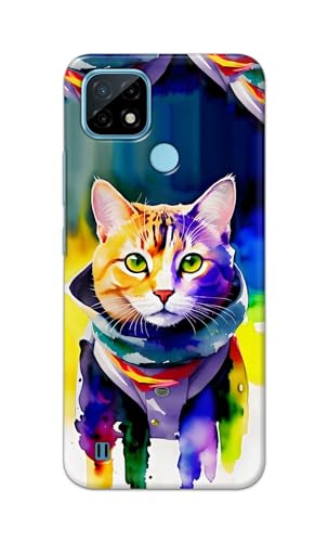 Image of Printed Hard Back Cover for Realme C21 Back Cover (Coloured Cat) -190724(EA)