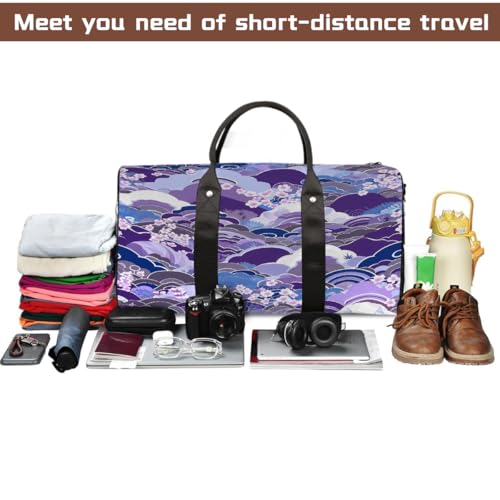 Japanese Cherry Blossom Clouds Travel Duffel Bag Sports Tote Gym Bag Waterproof Tear-Resistant Carry On Overnight Bag Foldable Weekender Bag for Gym Travel Getaway Beach Sports4