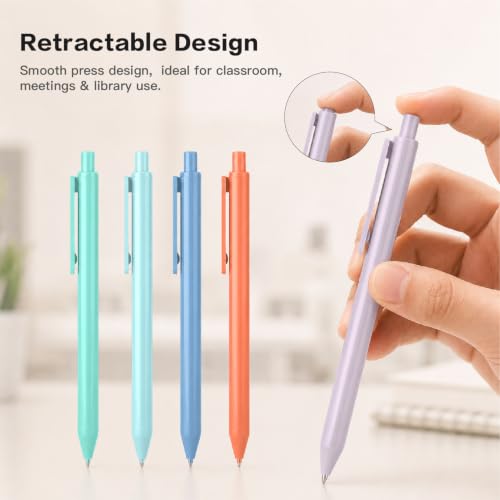 WY WENYUAN 12-Pcs Ballpoint Pens, Comfortable Writing Pens, Pastel Retractable Pretty Journaling Black Ink Medium Point 1.0 mm Gift Pen, Cute Pens Office Supplies for Women
