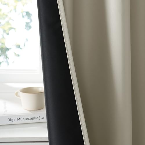 Image of RYB HOME 100% Blackout Basement Curtains 30 inches Long, Heat & UV Blocking Total Room Darkening Noise Reducing Back Tab Curtains for Bathroom RV Campers, Natural, 2 Panels Set