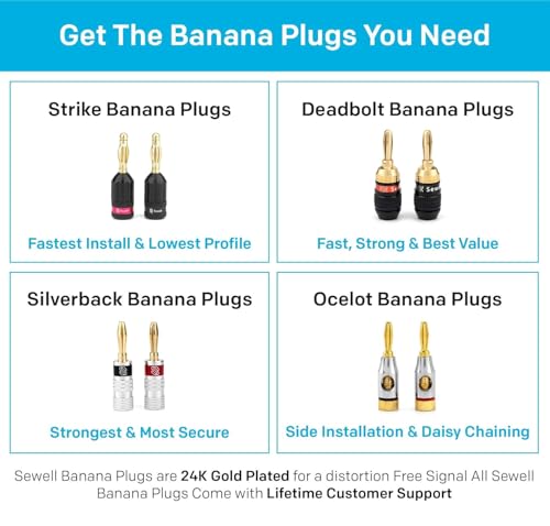 Image of Sewell Deadbolt Banana Plugs, 7-Pairs, Gold Plated Speaker Plugs | Quick Connect, Tool-Free, SW-29863-7