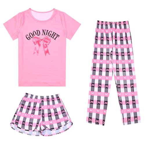 Image of Mirawise Girls 3 Pc Pajamas Sleepwear Cotton Pjs Clothes Set 4-13 Years