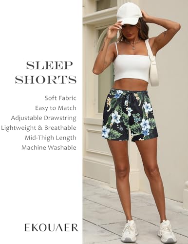 Image of Ekouaer Pajama Shorts for Women Soft Comfy Lounge Shorts Drawstring Pj Shorts Short Pajama Bottoms with Pockets S-XXL