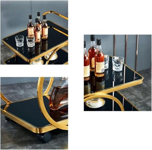 Image of Bar Table 3-Tier Metal Serving Table with Wheels Gold Elegant Home and Restaurant Mobile Cart for Effortless Food Serving Coffee Table for Living Room (Golden & Grey)