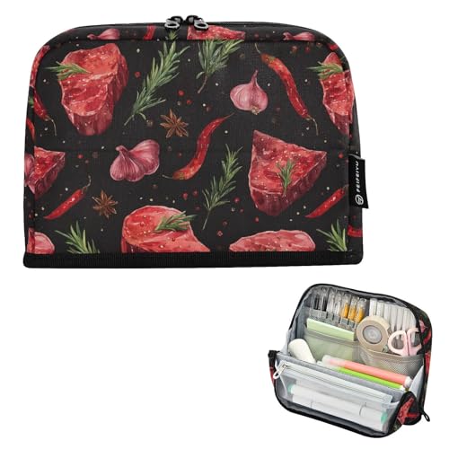 JUNZAN Vintage Steak and Spices Pencil Bag Large Capacity Pencil pouching Makeup Bag for Girls Office Accessories
