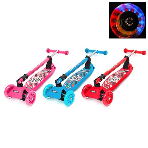 CMY Little Kids Three Wheel Kick Scooter - Perfect for Children Aged 3+ - LED Light-Up Wheels, Foldable Design, Adjustable Handles & Lightweight Construction (PINK)