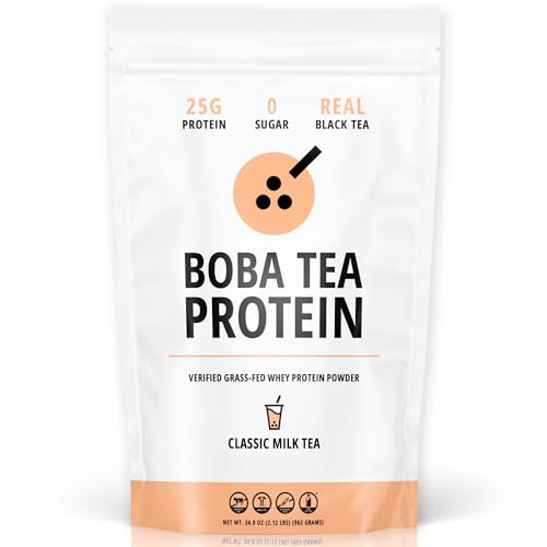 Boba Tea Protein Classic Milk Tea | 25g Grass-Fed Whey Protein Isolate Powder | Gluten-Free & Soy-Free Bubble Tea Protein Drink | Real Ingredients & Lactose-Free Protein Drink | 25 Servings