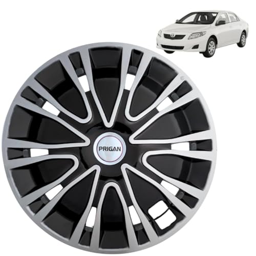 Image of PRIGAN Wheel Cover for Corolla Altis Black Silver Wheel Cover 16 inch for Corolla Altis (Set of 4 Pcs) (Press Fitting) Model Name- Drive Black Silver 16