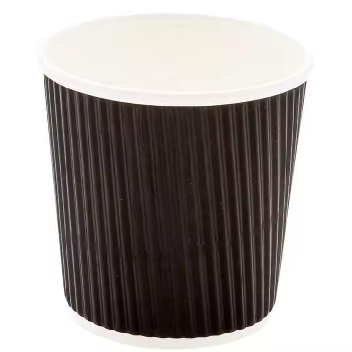Take Away Supplies LTD Black Ripple 3 Ply Disposable Insulated Paper Cups for Tea Coffee Cappuccino Hot Drinks (100, 4oz)