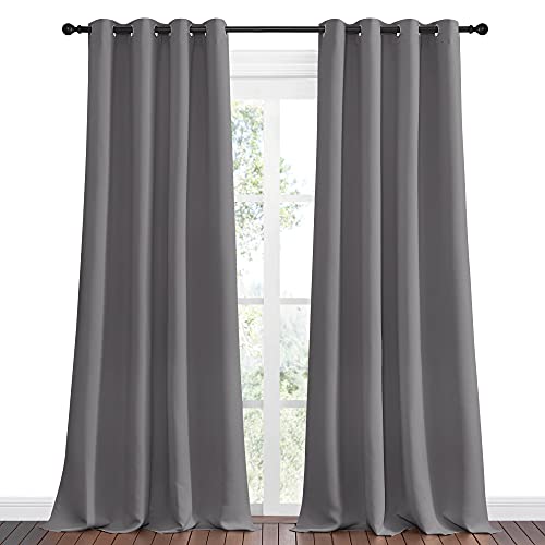 Image of NICETOWN Bedroom Blackout Curtains Panels, 1 Pair, 55 inches by 108 Inch, Grey, Triple Weave Energy Saving Thermal Insulated Solid Grommet Blackout Draperies for Patio