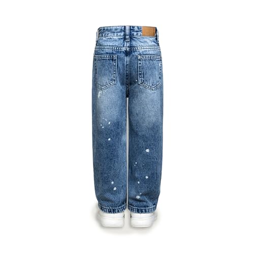 Baggy Jeans for Girls Rhinestone Ripped Wide Leg Pants Adjustable Waist Pockets Cute Jeans for Girls Kids Vintage 5-7Y4