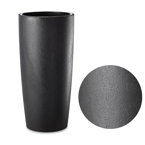 Tecnokit Vaso alto cilindrico per Piante da Interno ed Esterno Design Moderno con Effetto Cemento Fioriera Alta con Sottovaso Erba Musa Matte colore Antracite, cm 35x90