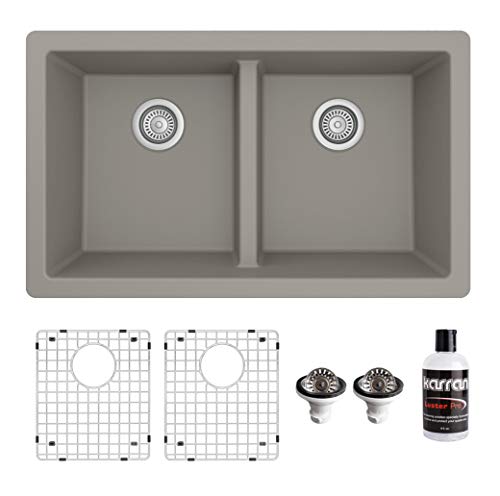 Comparison: Best Undermount Sink For Quartz Countertop 3 Karran QU-810 32" Undermount Double Equal Bowl Quartz Kitchen Sink Kit in Concrete