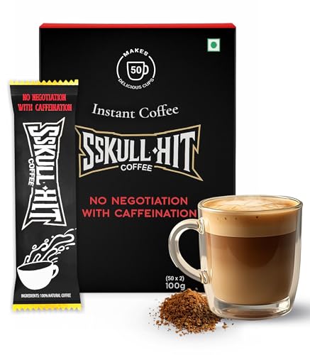 Image of SSKULLHIT Instant Coffee Powder | 100g Box | 50 Sachets Packs (2g Each) Best for Espresso, Latte & Cappuccino | Hot & Cold Brew Ready | Rich Aromatic Coffee