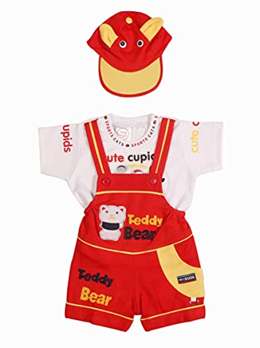 Image of Baby Boy's And Baby Girl's Dungaree Set /Romper Set with T-Shirt And Cap