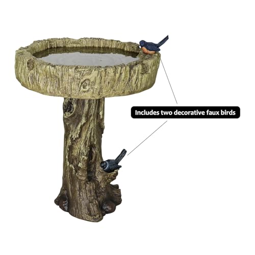 Image of SunJet 24.4 Inch Heigh Wood-Look Concrete Bird Bath with Decorative Faux Bird - birdbath Rustic & Long-Lasting Design, Enhances Garden, Patio, Yard, Lawn Decor