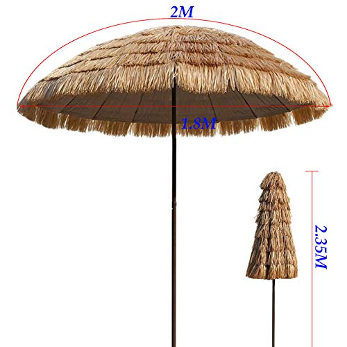Parasol Hawaiian Parasol Parasol, Ronde Ø1.8m/6ft Thatch Beach Parasol, Outdoor Tuin Patio Zonnescherm Uv-bescherming en… - Afbeelding 7