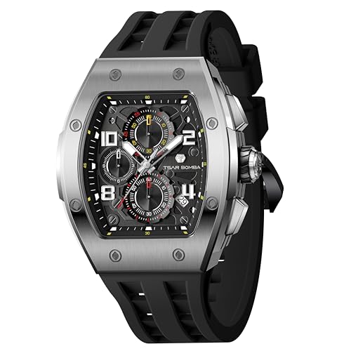 Image of Tsar Bomba Mens Watches Quartz Wristwatch for Men Waterproof 50M Analog Luxury Tonneau Chronograph Calendar Date Men's Dress Business Work Watch Gift for Men