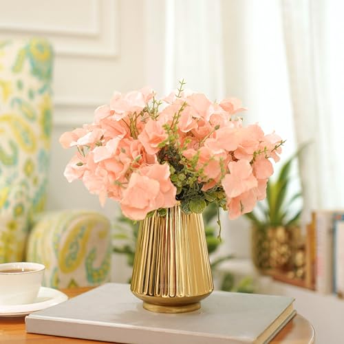 Image of Behoma Metal Golden Ribbed Fluted Column Flower Vase for Home Decor