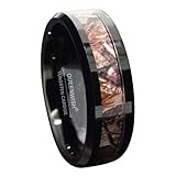 Queenwish 8mm Mens Women Black Tungsten Camo Wedding Rings with Hunting Camouflage Inlay Engagement Couples Jewelry Band Beveled Edges Comfort Fit