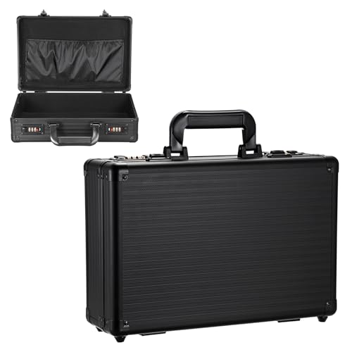OGANAZI Dokumentenbox mit Zahlenschloss Alu Dokumentenkoffer Schwarz Aluminium Aktenkoffer A4 abschließbare Aktentasche Wasserdicht Handkoffer Tragbare Alukoffer Businesskoffer für Geschäftsreisen